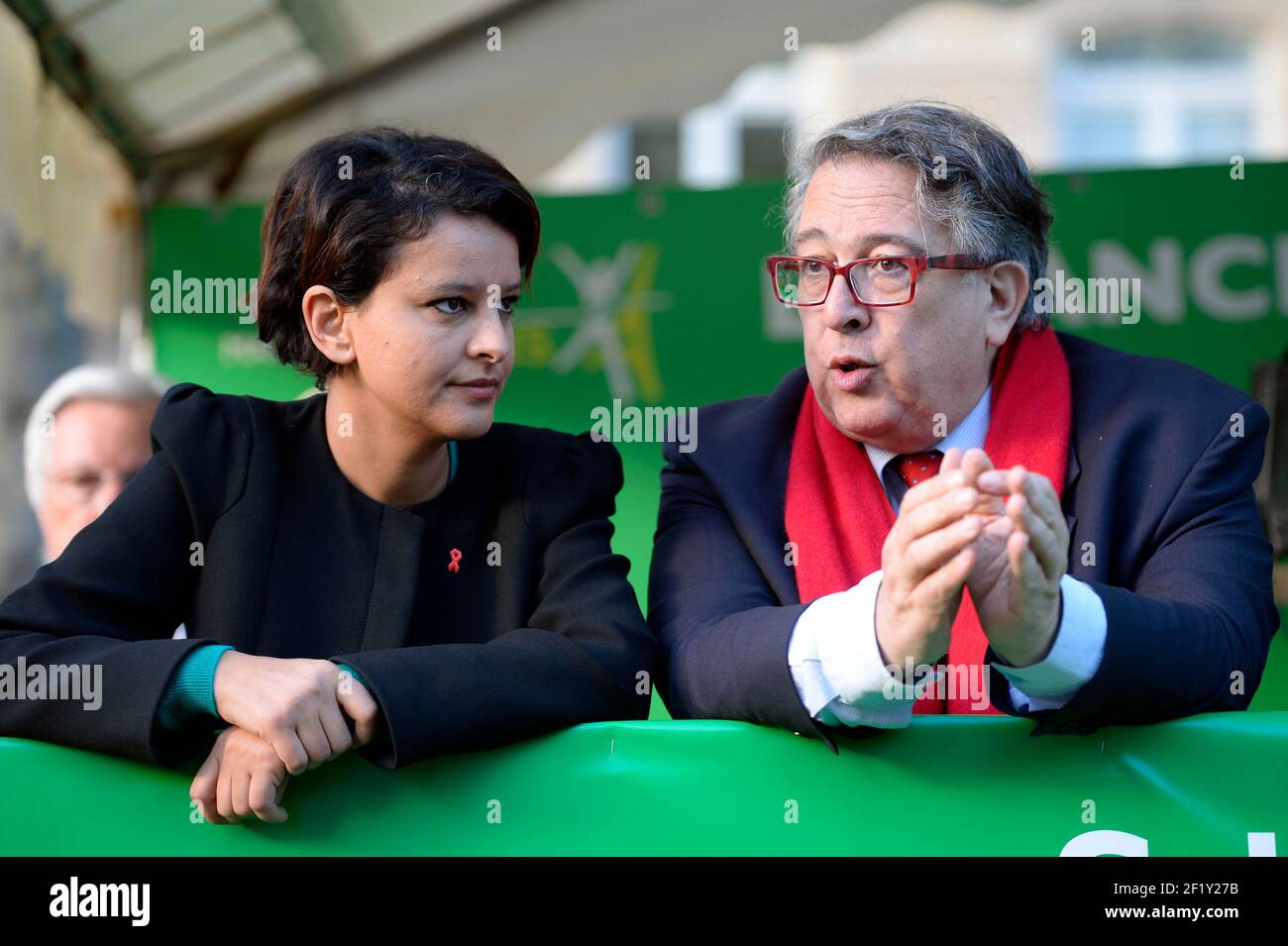 Najat Vallaud-Belkacem, Bernard Amsalem lors du Marathon de Paris 2014, France, 6 avril 2014, photo Julien Crosnier / KMSP / DPPI Banque D'Images