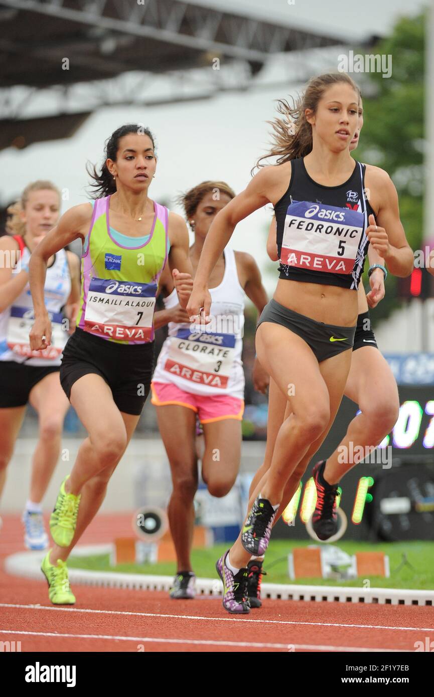 Justine Fedronique (FRA) sur 800 m femmes pendant les Championnats de France élite 2014, au Stade Georges-Hebert, Reims, France, le 11 juillet 2014. Photo Stephane Kempinaire / KMSP / DPPI Banque D'Images
