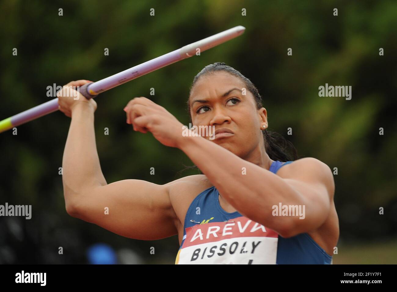 Sephora Bissoly (FRA) sur les femmes javanes lors des championnats d'élite français 2014, au stade Georges-Hebert, Reims, France, le 11 juillet 2014. Photo Stephane Kempinaire / KMSP / DPPI Banque D'Images