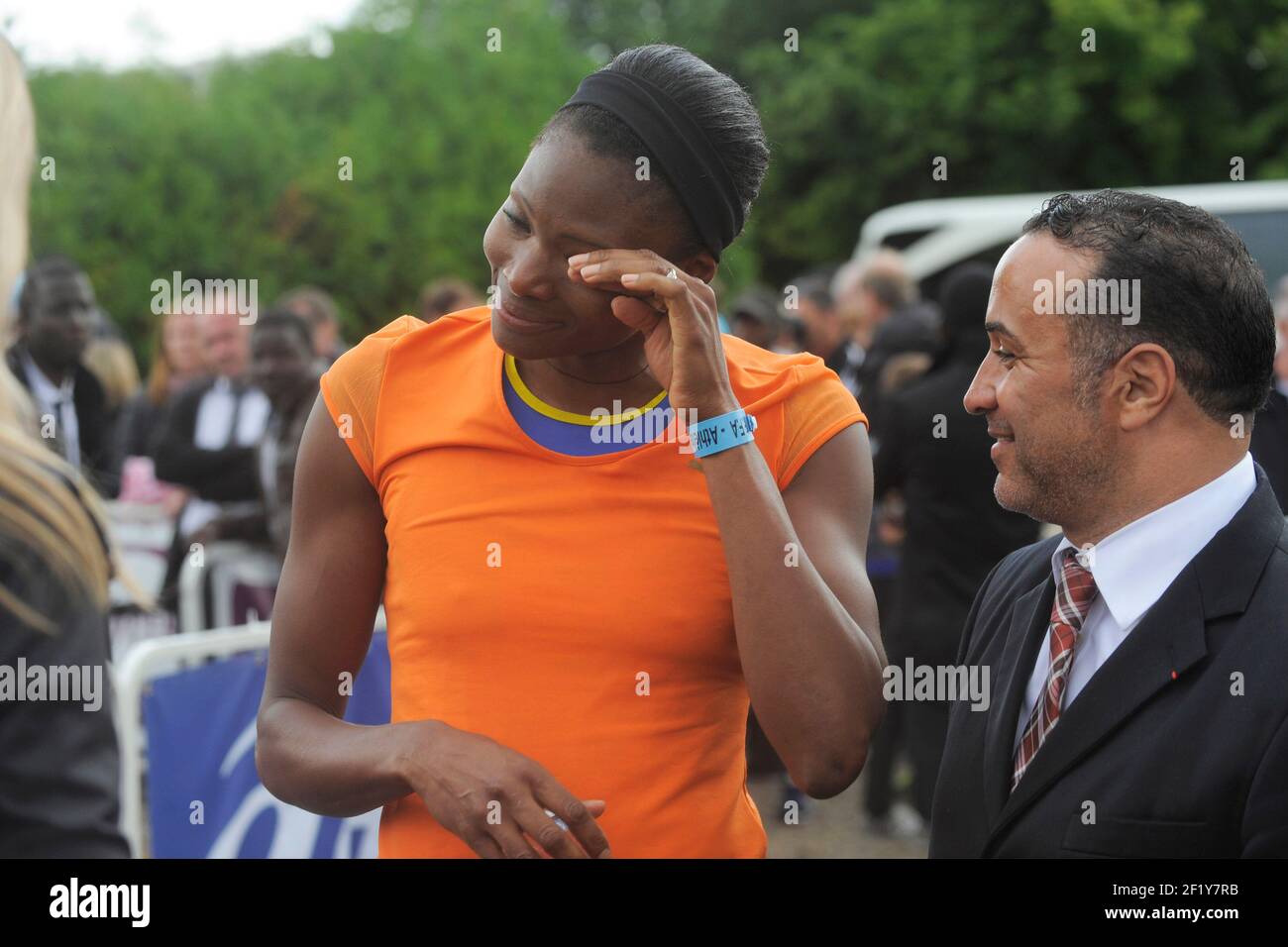 Muriel Hurtis (FRA) lors des championnats d'élite français 2014, au stade Georges-Hebert, Reims, France, le 13 juillet 2014. Photo Jean-Marie Hervio / KMSP / DPPI Banque D'Images