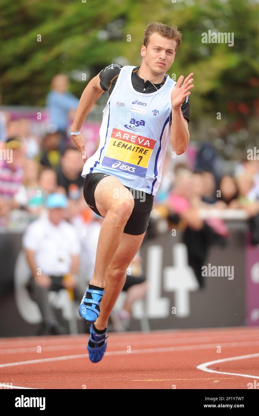 Christophe Lemaitre (FRA) sur 200 m hommes pendant les Championnats d'élite français 2014, au Stade Georges-Hebert, Reims, France, le 13 juillet 2014. Photo Stephane Kempinaire / KMSP / DPPI Banque D'Images