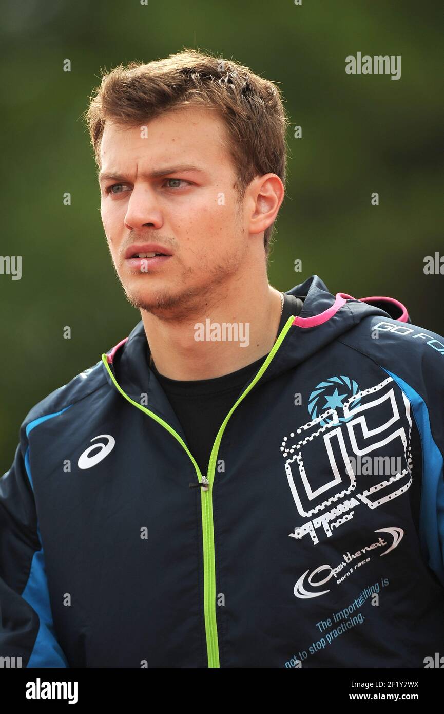 Christophe Lemaitre (FRA) sur 200 m hommes pendant les Championnats d'élite français 2014, au Stade Georges-Hebert, Reims, France, le 13 juillet 2014. Photo Stephane Kempinaire / KMSP / DPPI Banque D'Images