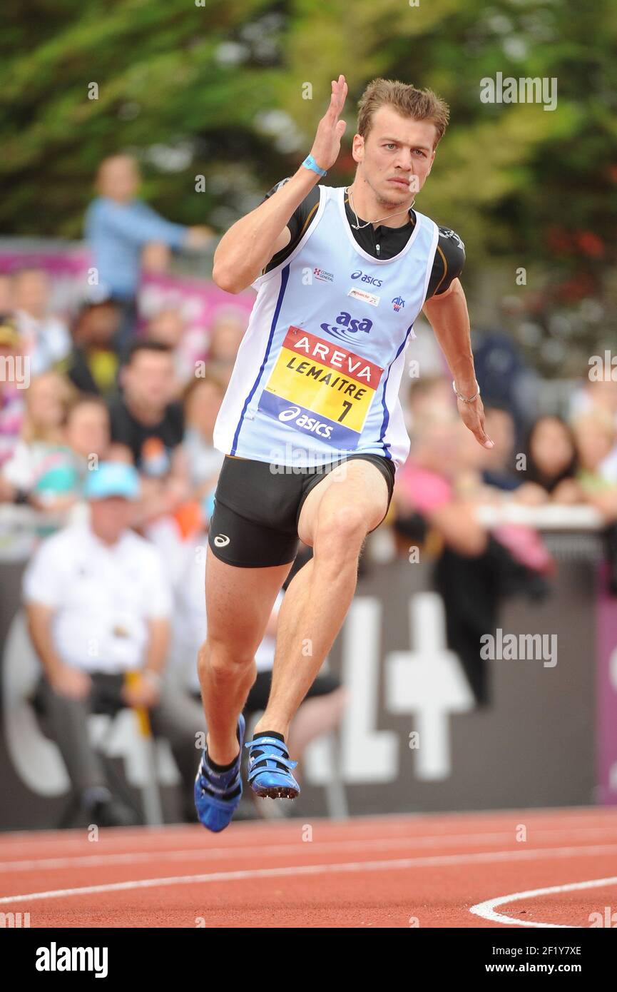 Christophe Lemaitre (FRA) sur 200 m hommes pendant les Championnats d'élite français 2014, au Stade Georges-Hebert, Reims, France, le 13 juillet 2014. Photo Stephane Kempinaire / KMSP / DPPI Banque D'Images