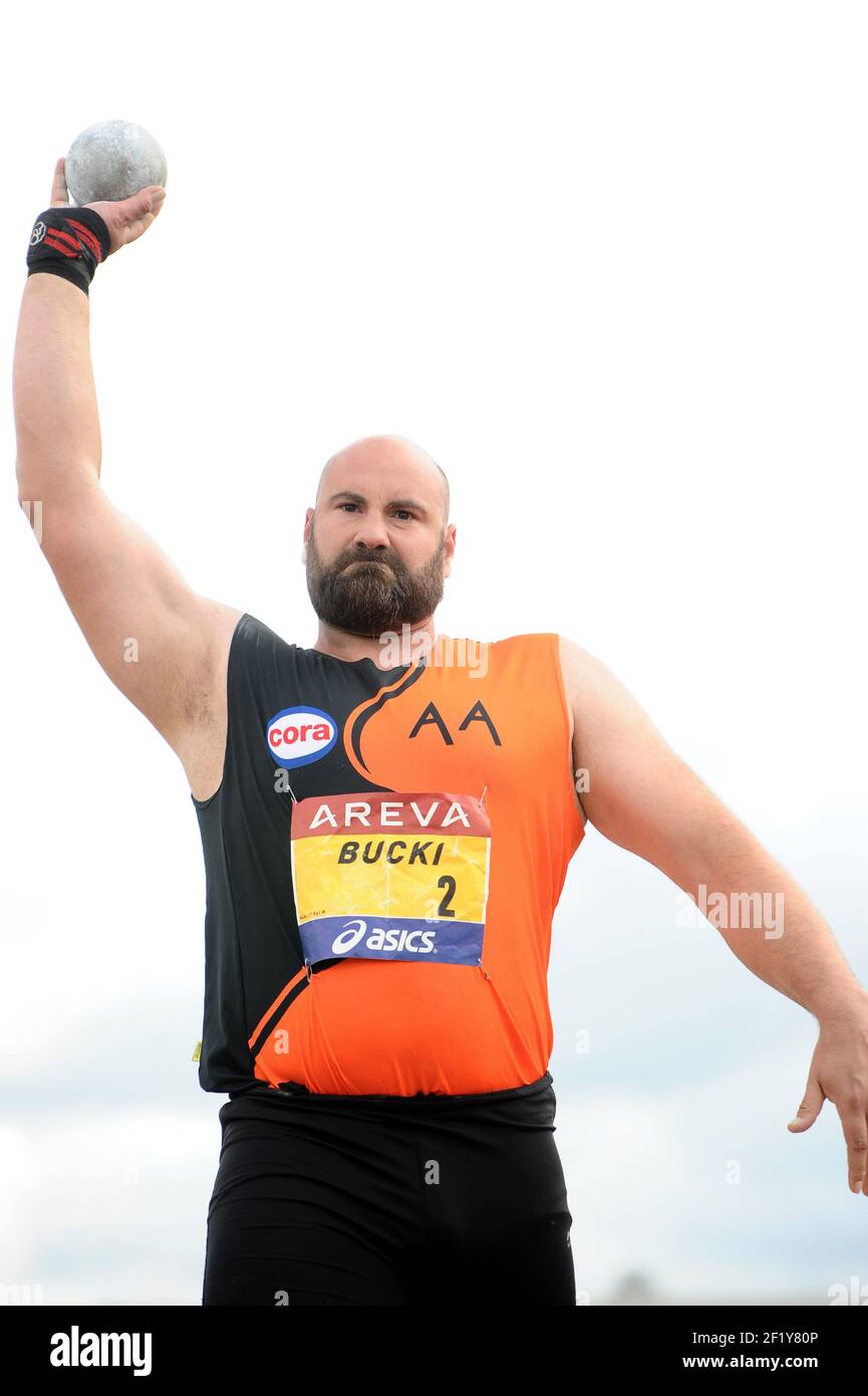 Gaetan Bucki (FRA) en tir mis lors des Championnats de France élite 2014, au Stade Georges-Hebert, Reims, France, le 13 juillet 2014. Photo Stephane Kempinaire / KMSP / DPPI Banque D'Images