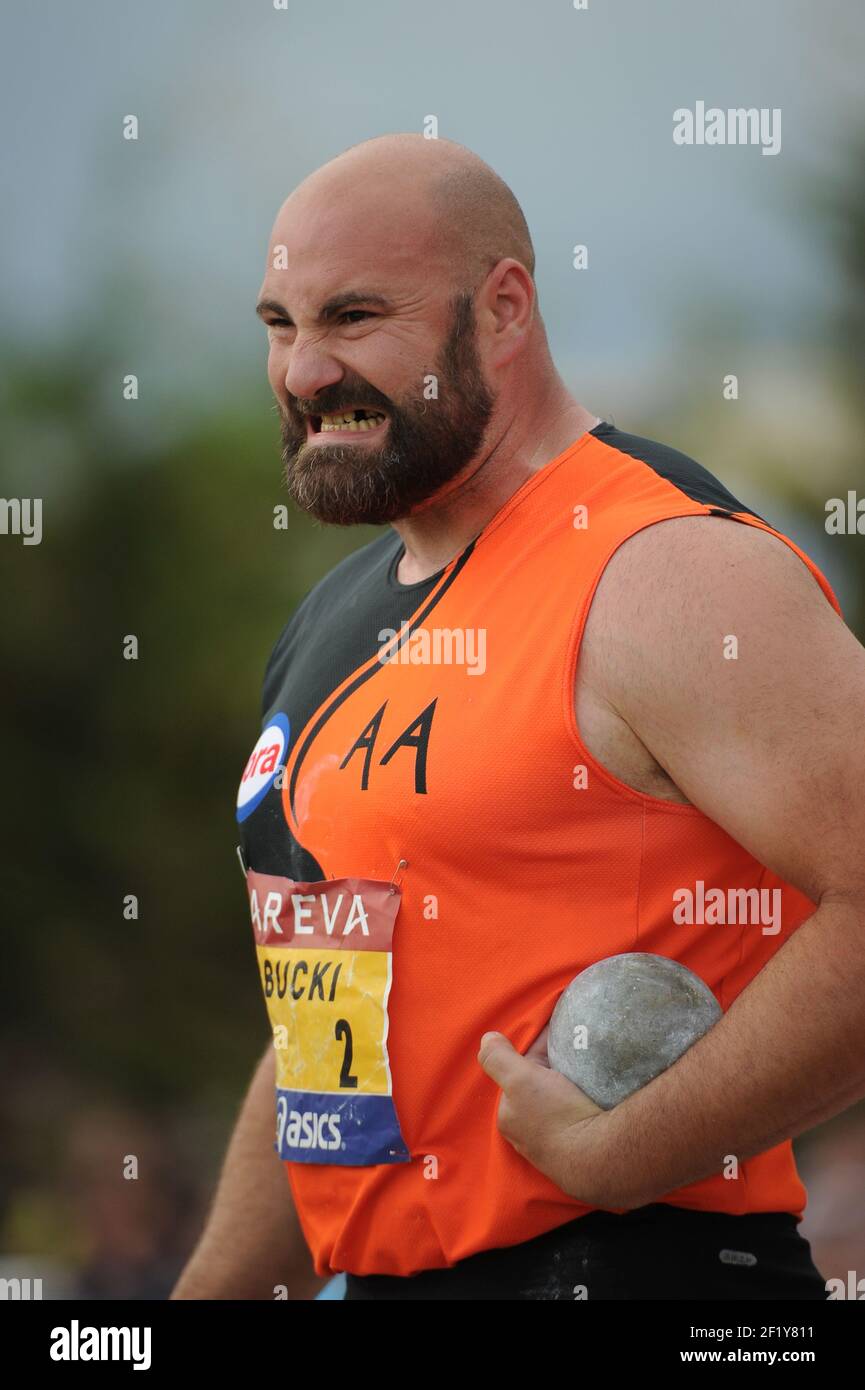Gaetan Bucki (FRA) en tir mis lors des Championnats de France élite 2014, au Stade Georges-Hebert, Reims, France, le 13 juillet 2014. Photo Stephane Kempinaire / KMSP / DPPI Banque D'Images