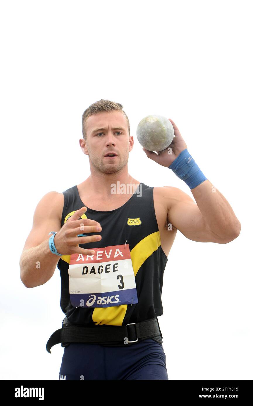Frederic Dagee (FRA) en tir mis lors des Championnats de France élite 2014, au Stade Georges-Hebert, Reims, France, le 13 juillet 2014. Photo Stephane Kempinaire / KMSP / DPPI Banque D'Images