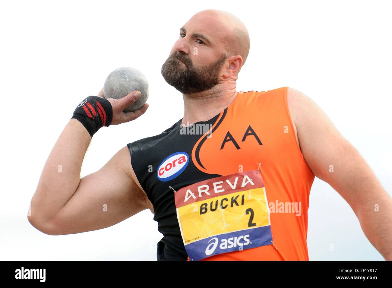 Gaetan Bucki (FRA) en tir mis lors des Championnats de France élite 2014, au Stade Georges-Hebert, Reims, France, le 13 juillet 2014. Photo Stephane Kempinaire / KMSP / DPPI Banque D'Images