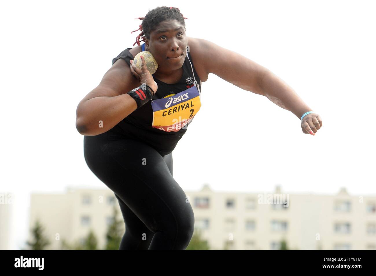 Jessica Cerival (FRA) en tir mis lors des Championnats de France élite 2014, au Stade Georges-Hebert, Reims, France, le 13 juillet 2014. Photo Stephane Kempinaire / KMSP / DPPI Banque D'Images