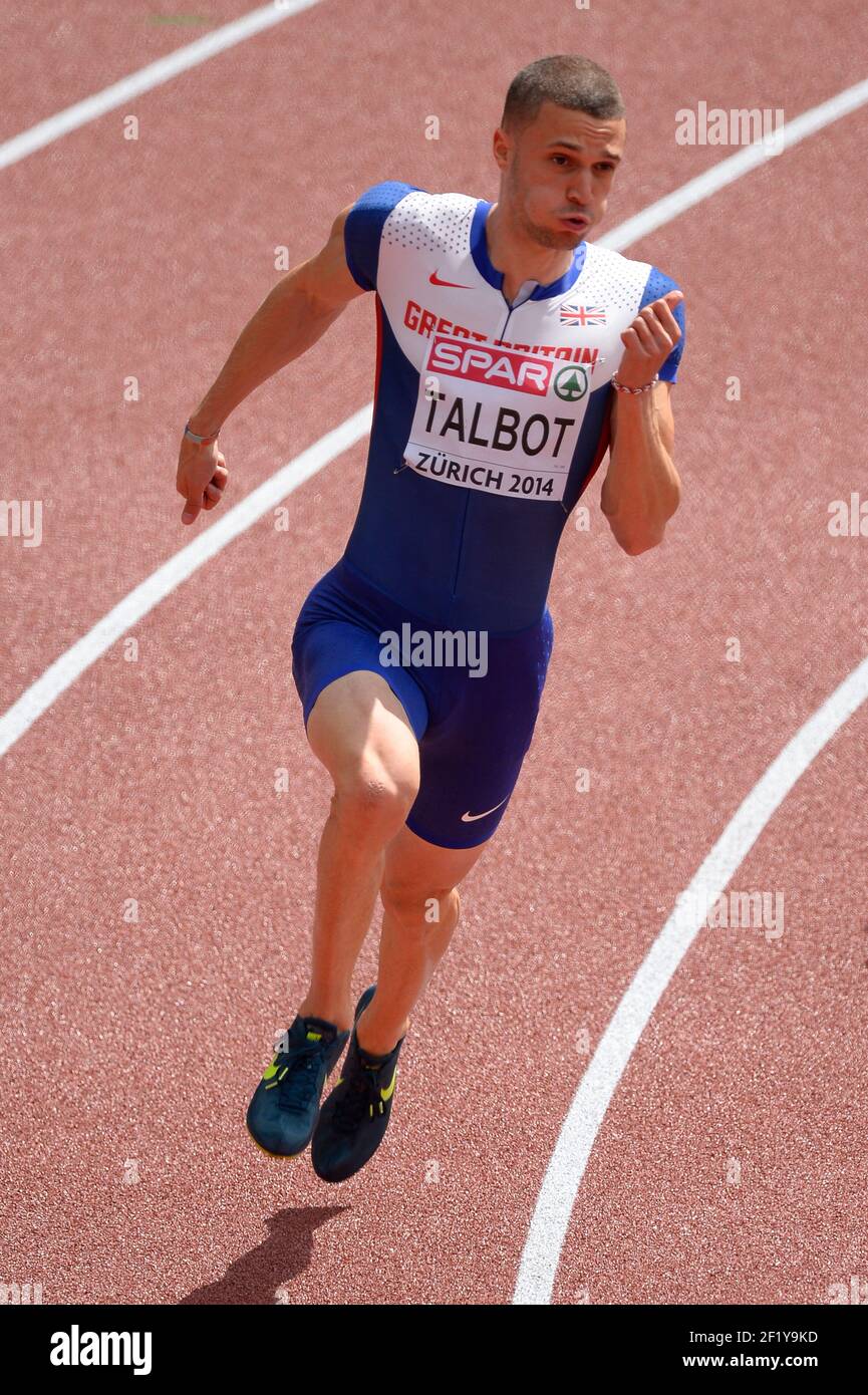Danny Talbot (GBR) / 200m pendant la deuxième journée des Championnats d'athlétisme européens 2014 au stade Letzigrund à Zurich, Suisse, les 12 et 17 août 2014. Photo Julien Crosnier / KMSP / DPPI Banque D'Images