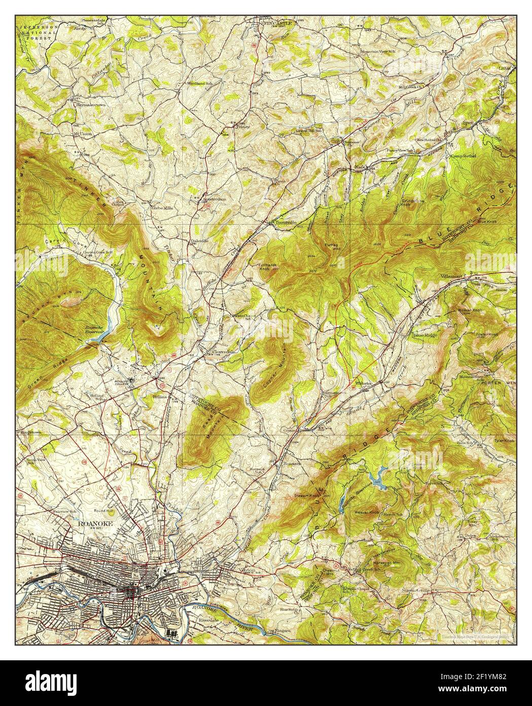 Roanoke, Virginie, carte 1929, 1:62500, États-Unis d'Amérique par Timeless Maps, données U.S. Geological Survey Banque D'Images