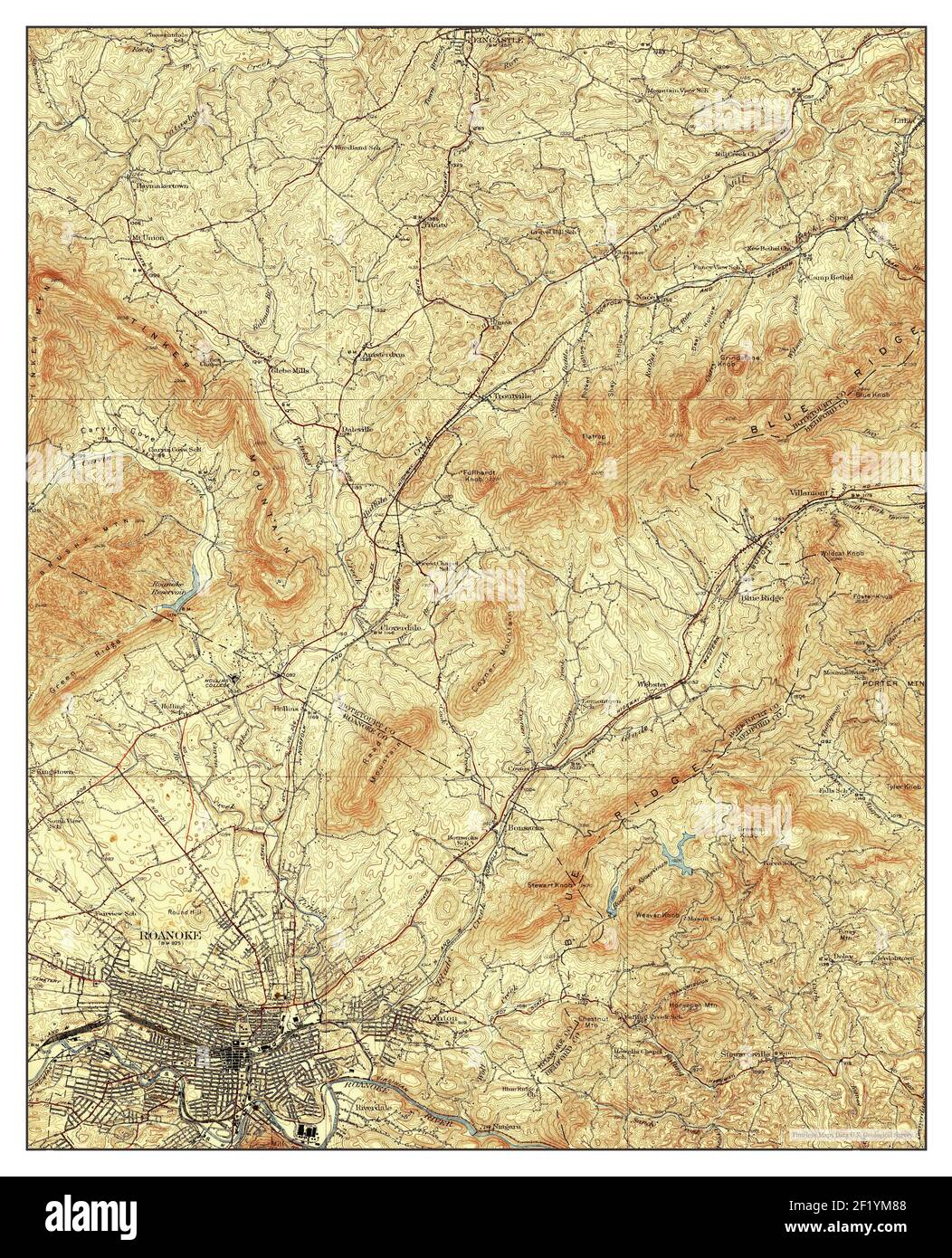 Roanoke, Virginie, carte 1933, 1:62500, États-Unis d'Amérique par Timeless Maps, données U.S. Geological Survey Banque D'Images