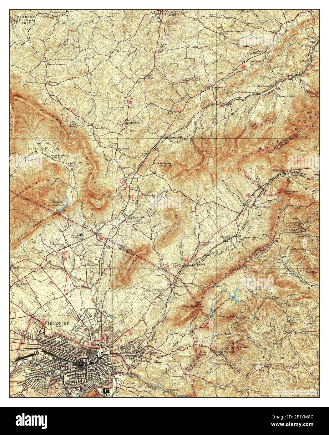 Roanoke, Virginie, carte 1933, 1:62500, États-Unis d'Amérique par Timeless Maps, données U.S. Geological Survey Banque D'Images