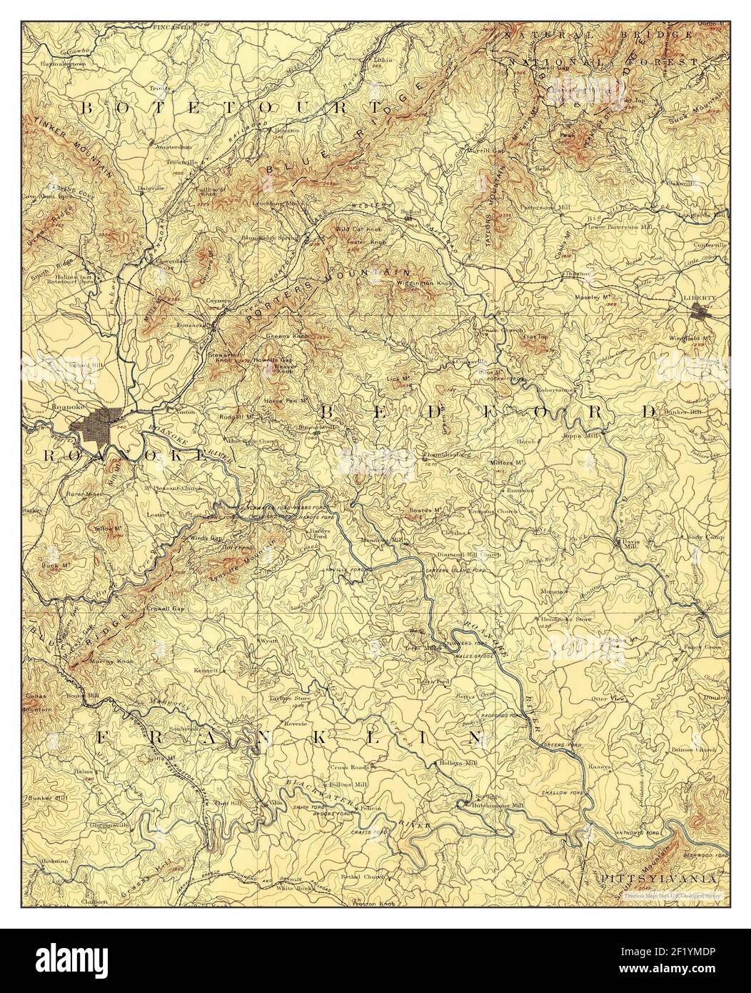 Roanoke, Virginie, carte 1891, 1:125000, États-Unis d'Amérique par Timeless Maps, données U.S. Geological Survey Banque D'Images