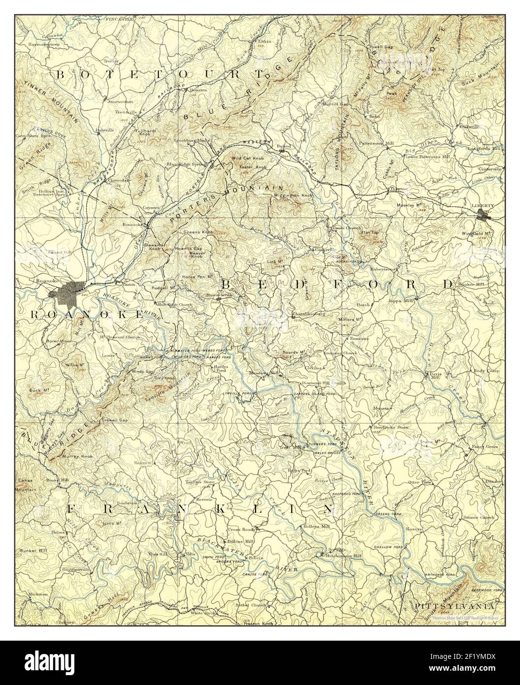 Roanoke, Virginie, carte 1891, 1:125000, États-Unis d'Amérique par Timeless Maps, données U.S. Geological Survey Banque D'Images