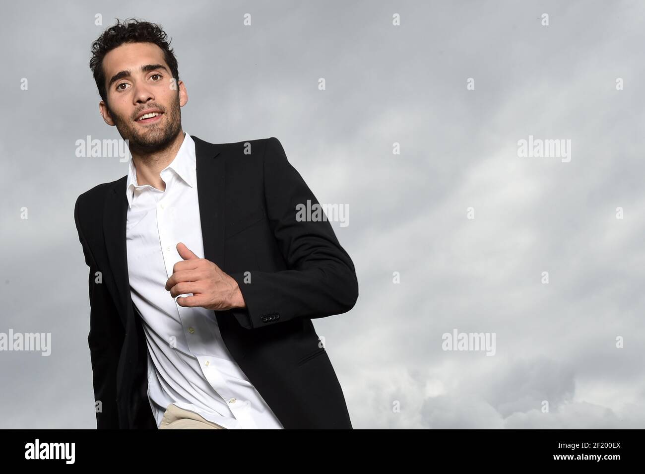 Martin Fourcade de France pose à domicile, à Lans en Vercors, France, le 1er juin 2015. Photo Philippe Millereau / KMSP / DPPI Banque D'Images