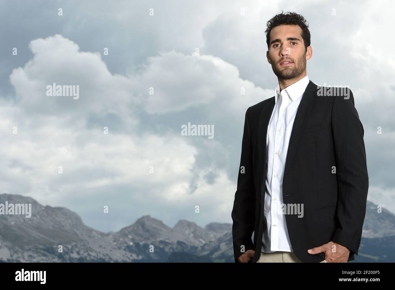 Martin Fourcade de France pose à domicile, à Lans en Vercors, France, le 1er juin 2015. Photo Philippe Millereau / KMSP / DPPI Banque D'Images