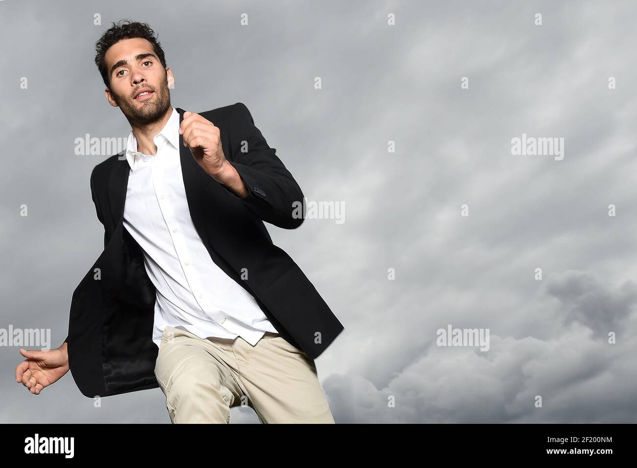 Martin Fourcade de France pose à domicile, à Lans en Vercors, France, le 1er juin 2015. Photo Philippe Millereau / KMSP / DPPI Banque D'Images