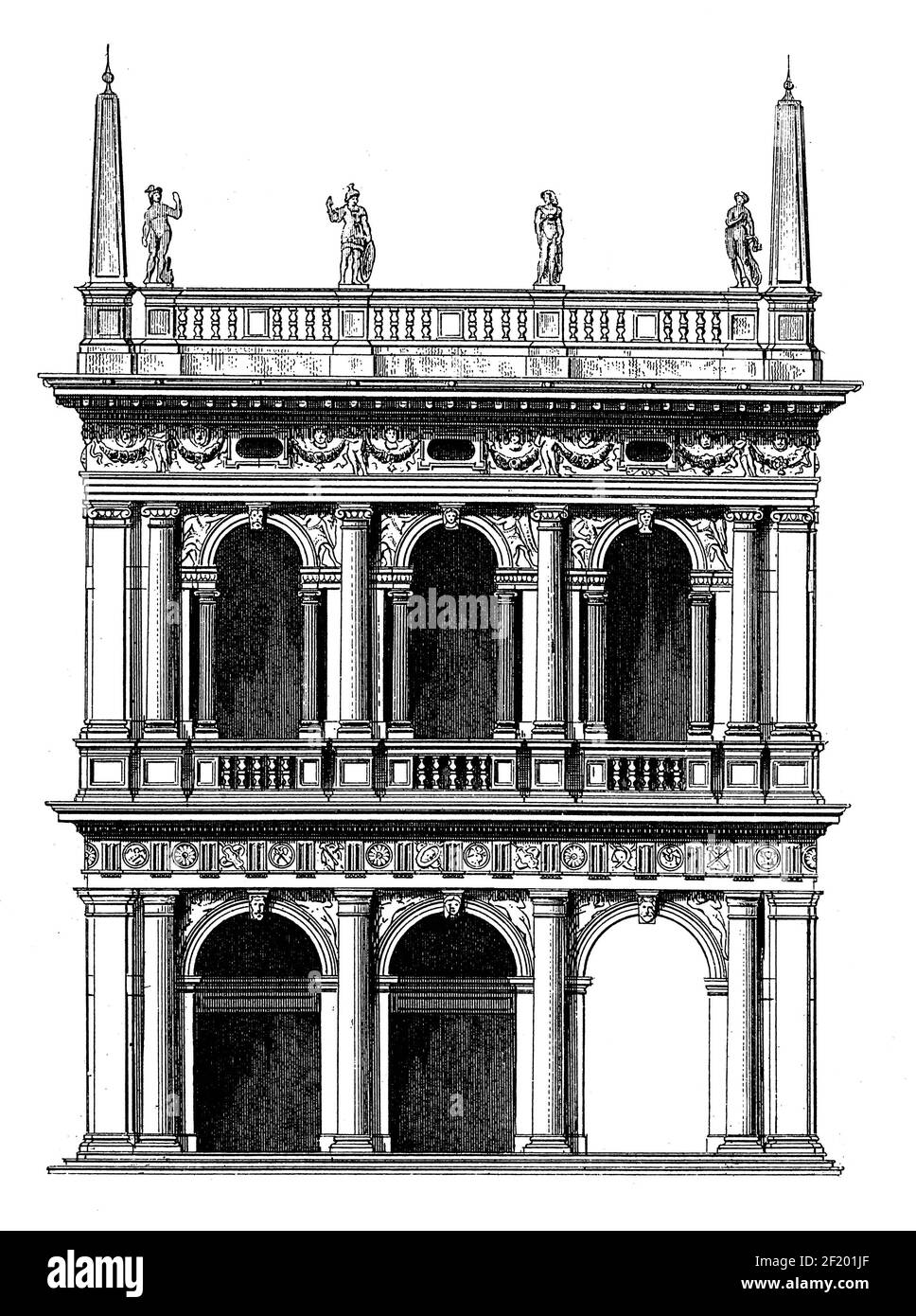 Gravure antique du XIXe siècle de la Biblioteca Marciana à Venise, Italie. Publié dans Systematischer Bilder-Atlas zum conversations-Lexikon, Ikonograph Banque D'Images