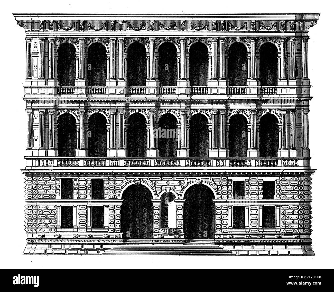 Gravure du XIXe siècle de CA' Pesaro à Venise, Italie. Publié dans Systematischer Bilder-Atlas zum conversations-Lexikon, Ikonographische Encyklopaed Banque D'Images