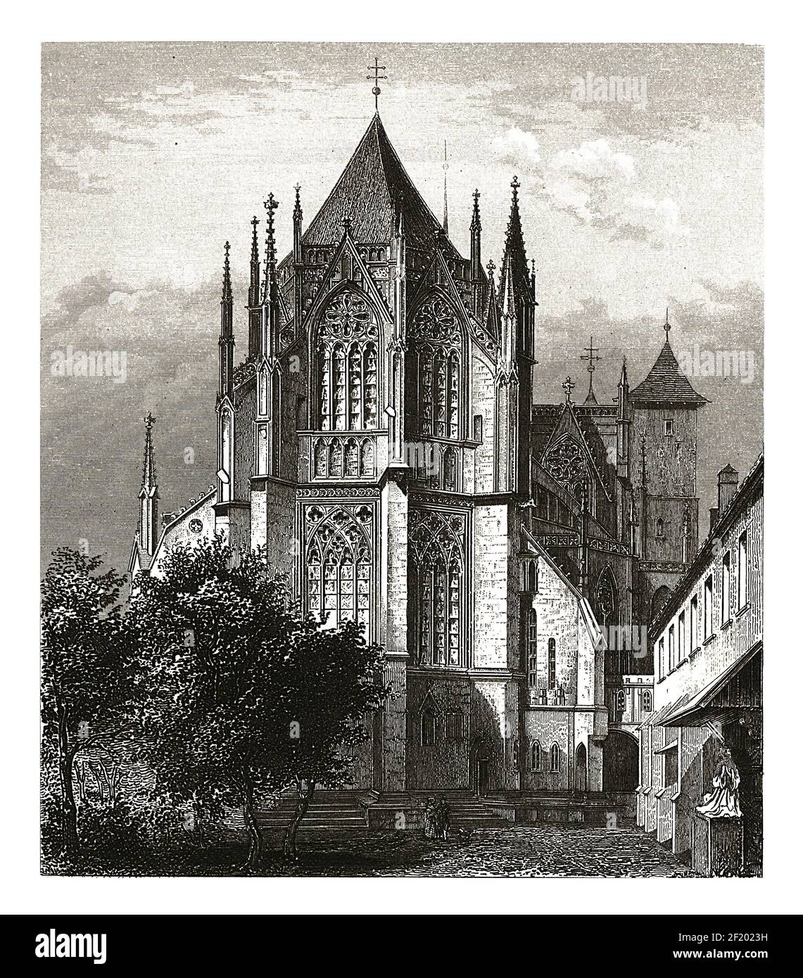 Gravure antique de la cathédrale de Magdebourg. Publié dans Systematischer Bilder-Atlas zum conversations-Lexikon, Ikonographische Encyklopedie der Banque D'Images