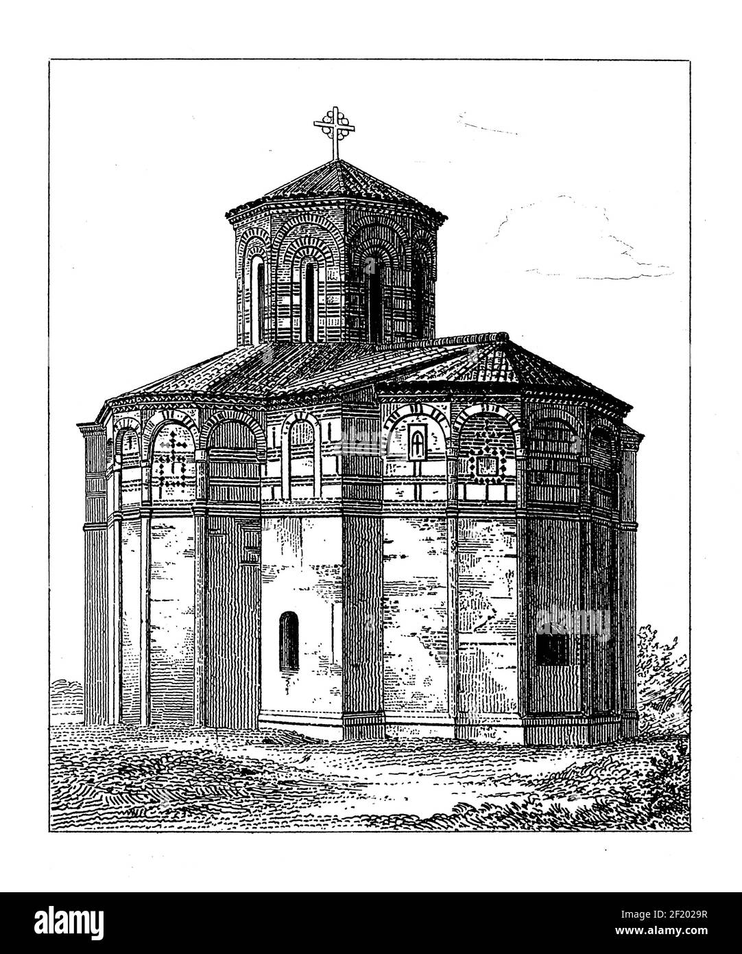 Gravure du XIXe siècle de l'église à Smederevo, Serbie. Publié dans Systematischer Bilder-Atlas zum conversations-Lexikon, Ikonographische Encyklopaed Banque D'Images