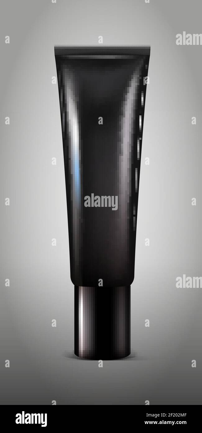Concept de tube cosmétique noir réaliste pour le brillant à lèvres en gel crème ou shampooing sur fond gris illustration de vecteur isolé Illustration de Vecteur