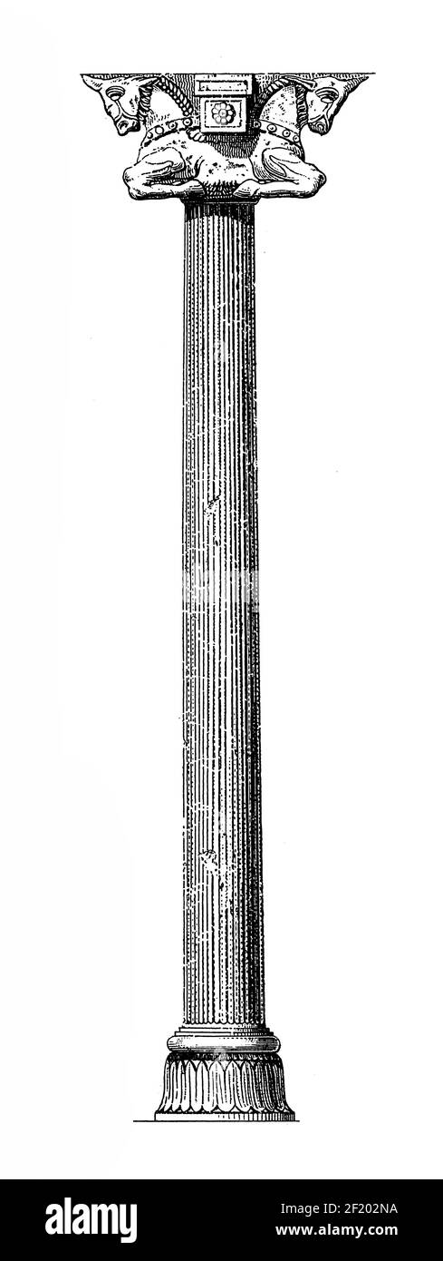 Illustration ancienne de colonnes à Persepolis. Publié dans Systematischer Bilder-Atlas zum conversations-Lexikon, Ikonographische Encyklopedie der W. Banque D'Images