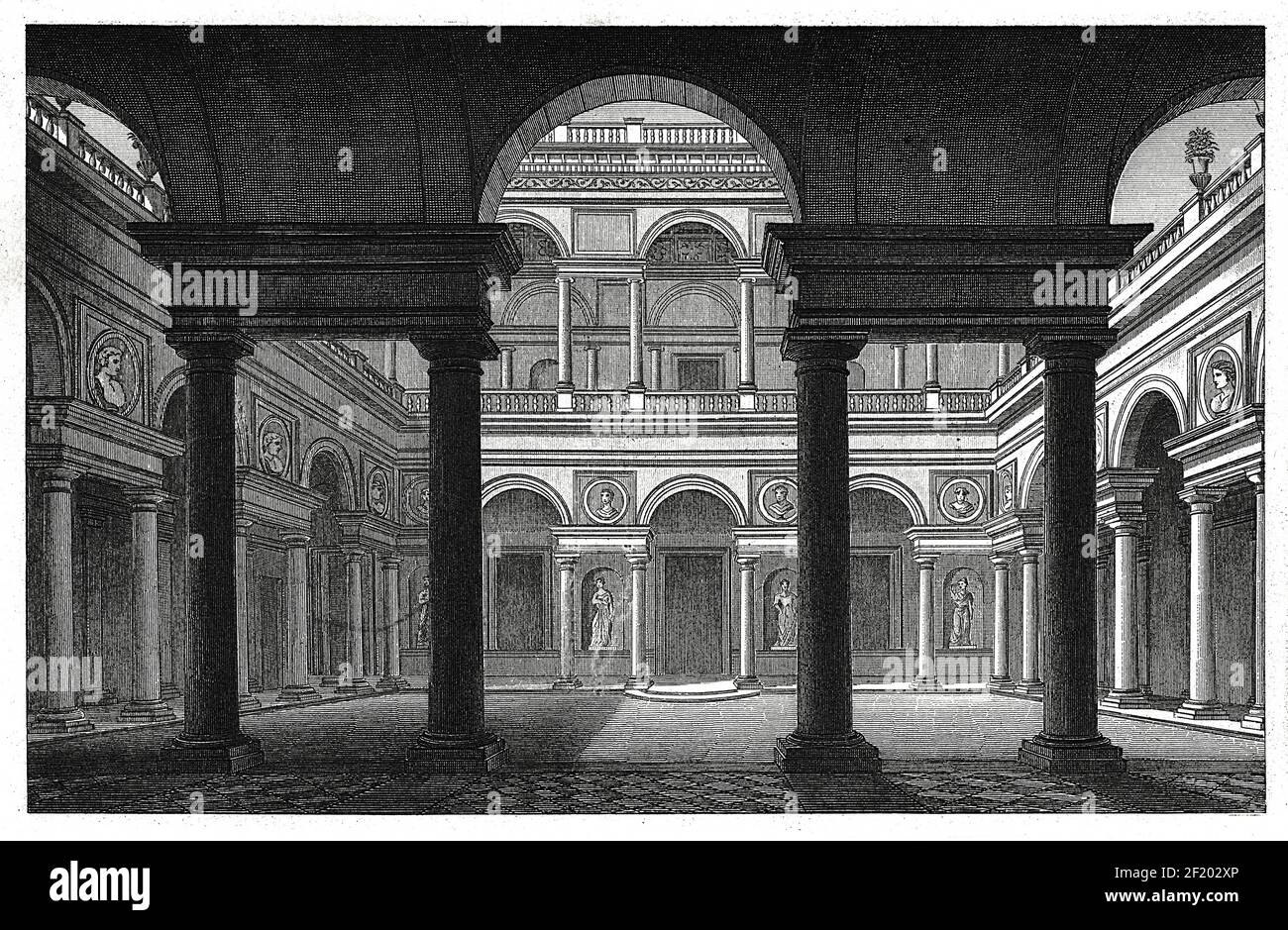 Illustration du XIXe siècle de la cour du palais à Gênes, en Italie. Publié dans Systematischer Bilder-Atlas zum conversations-Lexikon, Ikonographische Banque D'Images