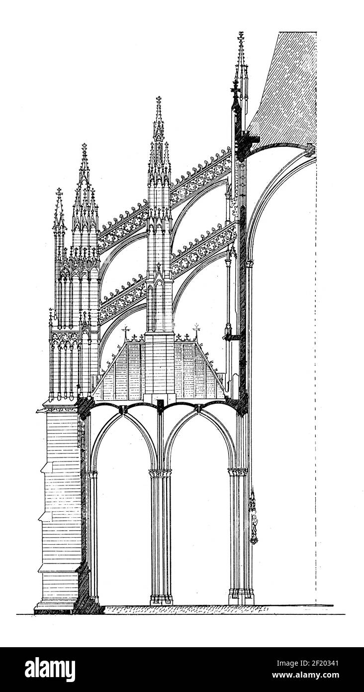 Illustration des détails datant du 19th siècle de la cathédrale de Cologne. Publié dans Systematischer Bilder-Atlas zum conversations-Lexikon Banque D'Images