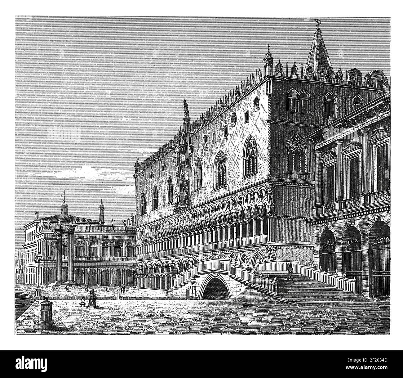 Illustration antique du Palais des Doges, au XIXe siècle, à Venise, en Italie. Publié dans Systematischer Bilder-Atlas zum conversations-Lexikon, Ikonographisc Banque D'Images