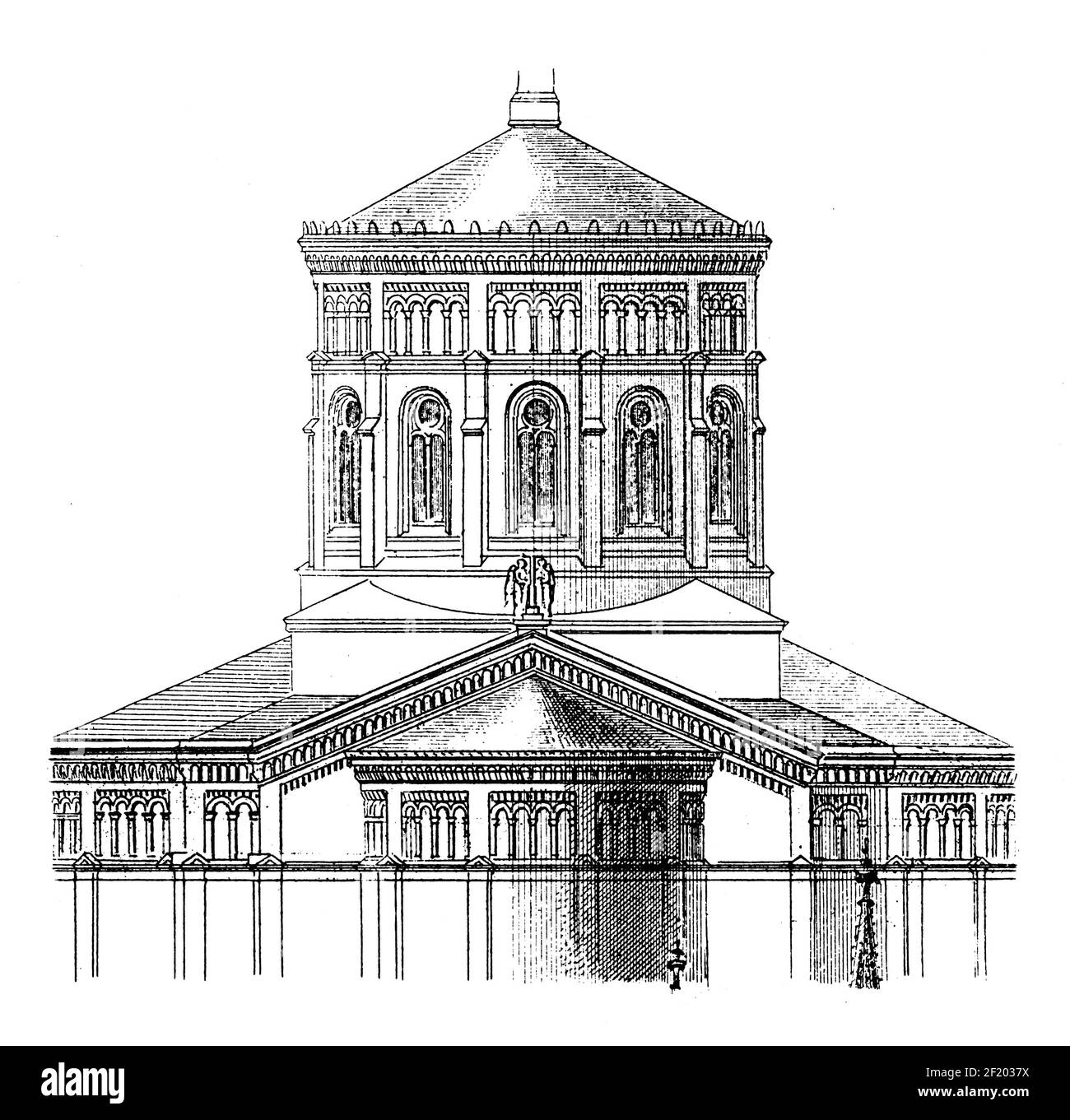 Gravure antique du dôme de l'église Saint Thomas à Berlin, Allemagne. Publié dans Systematischer Bilder-Atlas zum conversations-Lexikon, Ikonograp Banque D'Images