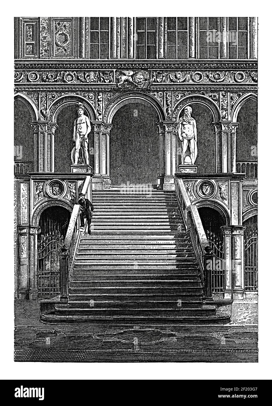 Gravure antique de l'entrée du Palais des Doges à Venise, Italie. Publié dans Systematischer Bilder-Atlas zum conversations-Lexikon, Ikonographisc Banque D'Images