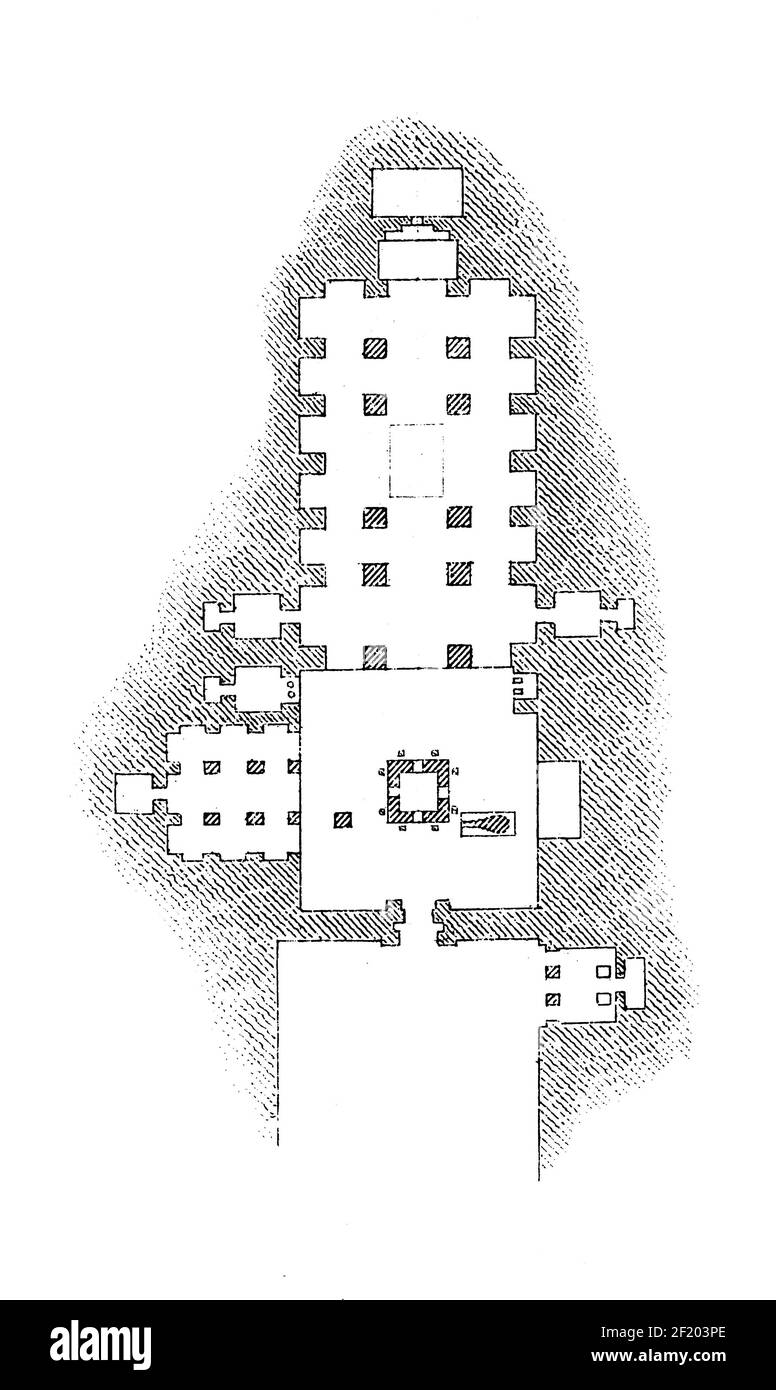 Gravure antique du plan d'étage du temple Indra. Publié dans Systematischer Bilder-Atlas zum conversations-Lexikon, Ikonographische Encyklopedie der Banque D'Images