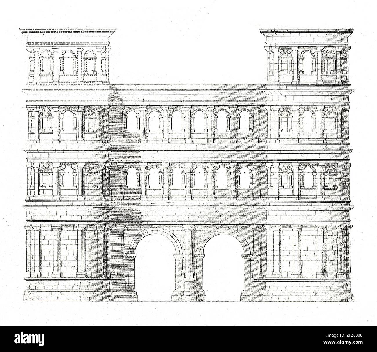 Illustration du XIXe siècle de Porta Nigra à Trèves, en Allemagne. Publié dans Systematischer Bilder-Atlas zum conversations-Lexikon, Ikonographische Encykl Banque D'Images