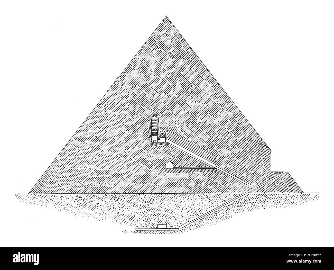 À l'intérieur de la Grande Pyramide, gravure du XIXe siècle, 1875 : coupe du tombeau de Khéops à Gizeh avec ses passages et chambres funéraires. Bilder-Atlas Banque D'Images