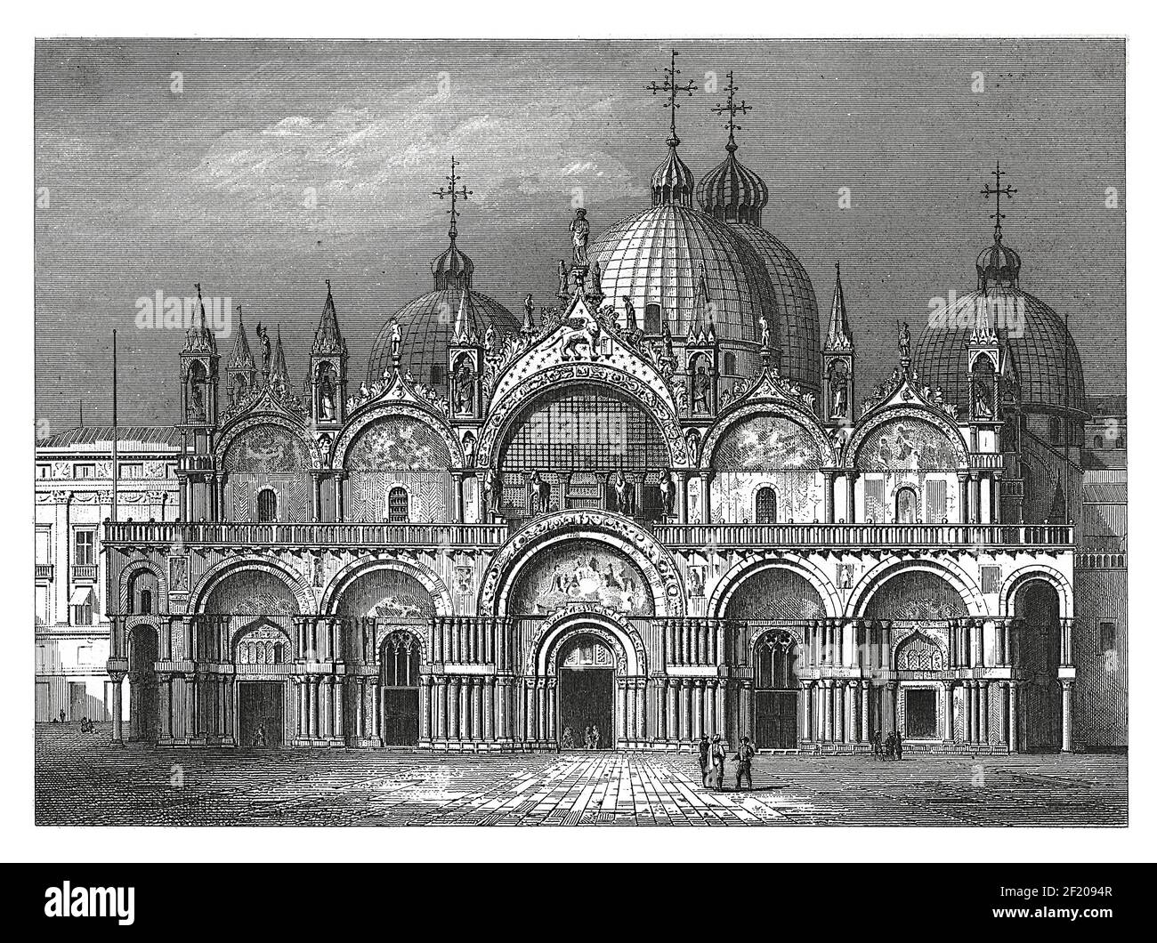 Ancienne gravure du XIXe siècle de la basilique Saint-Marc à Venise, Italie. Publié dans Systematischer Bilder-Atlas zum conversations-Lexikon, Ikonographi Banque D'Images