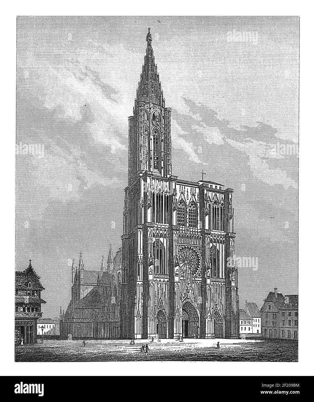 Gravure antique de la cathédrale de Strasbourg. Publié dans Systematischer Bilder-Atlas zum conversations-Lexikon, Ikonographische Encyklopedie der Wisse Banque D'Images