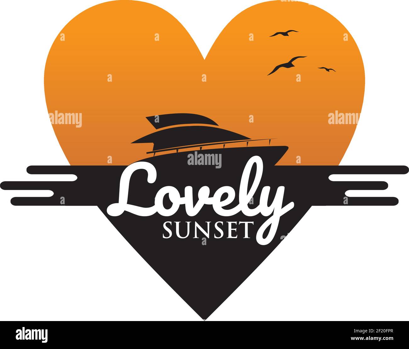 Joli logo de coucher de soleil avec modèle de conception de yacht de voile Illustration de Vecteur