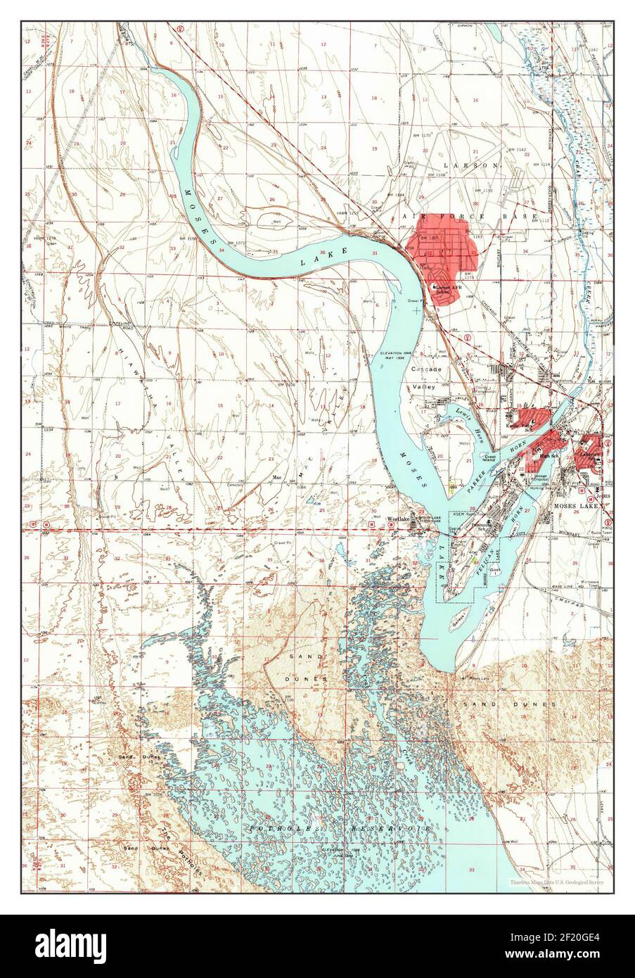 Moses Lake, Washington, carte 1956, 1:62500, États-Unis d'Amérique par Timeless Maps, données U.S. Geological Survey Banque D'Images