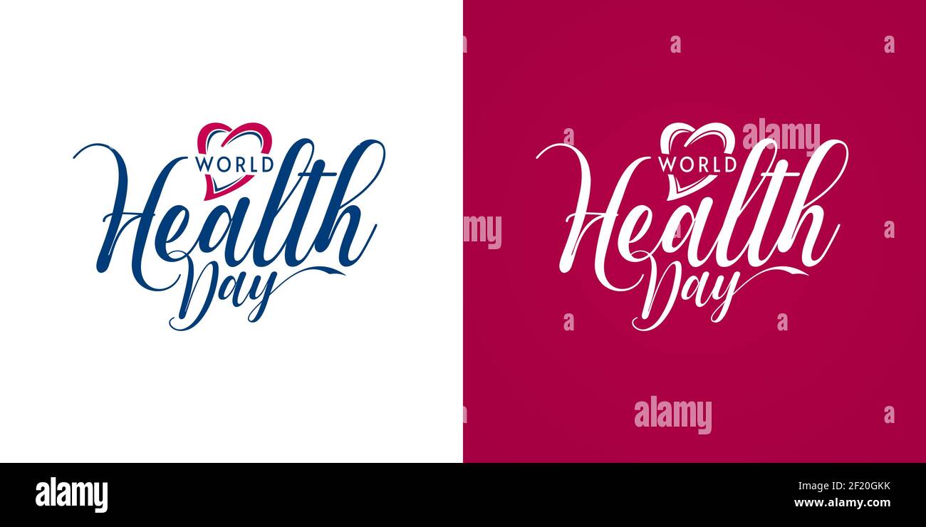 Lettre calligraphique de la Journée mondiale de la Santé avec formes de coeur. Logos santé. Illustration de Vecteur