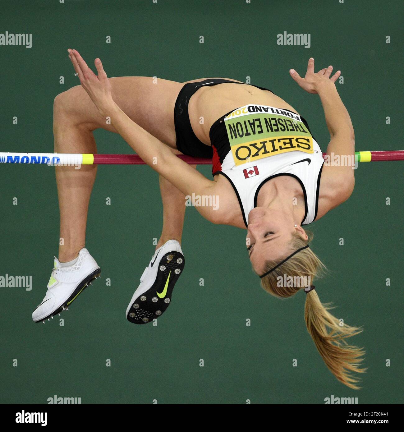 Brianne Theisen Eaton, du Canada, participe au Pentathlon (saut en hauteur) lors des Championnats du monde en salle de l'IAAF au Centre des congrès de l'Oregon, à Portland, aux États-Unis, le 18 mars 2016 - photo Philippe Millereau / KMSP / DPPI Banque D'Images