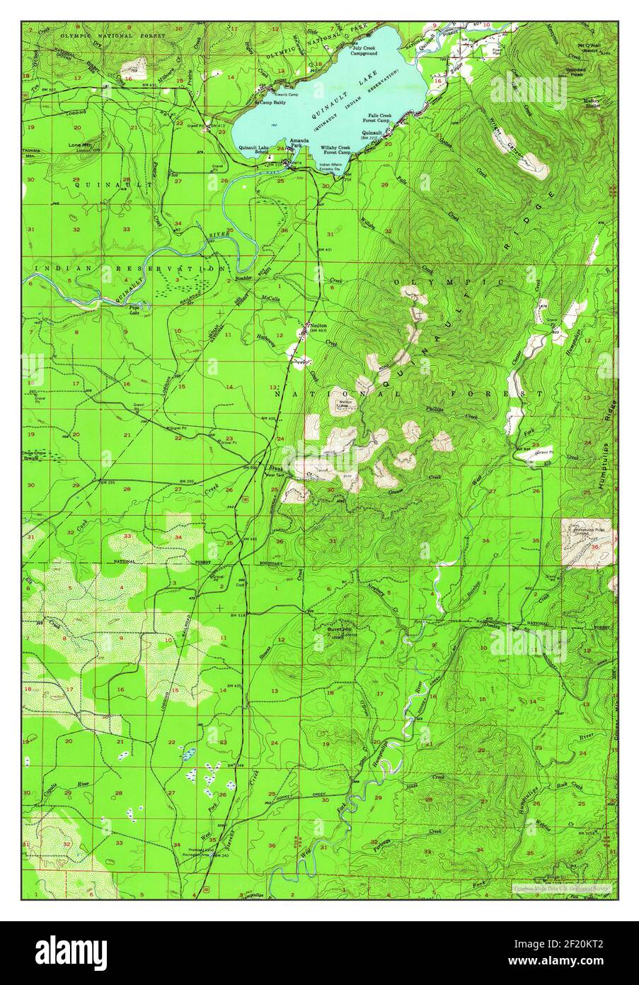 Quinault Lake, Washington, carte 1955, 1:62500, États-Unis d'Amérique par Timeless Maps, données U.S. Geological Survey Banque D'Images