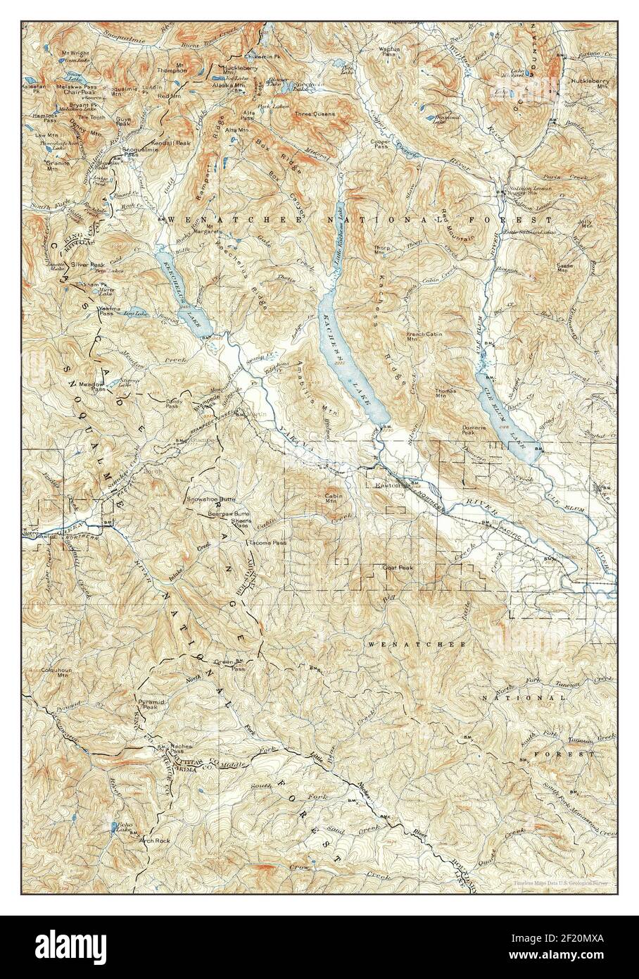 Snoqualmie Pass, Washington, carte 1901, 1:125000, Etats-Unis d'Amérique par Timeless Maps, données U.S. Geological Survey Banque D'Images