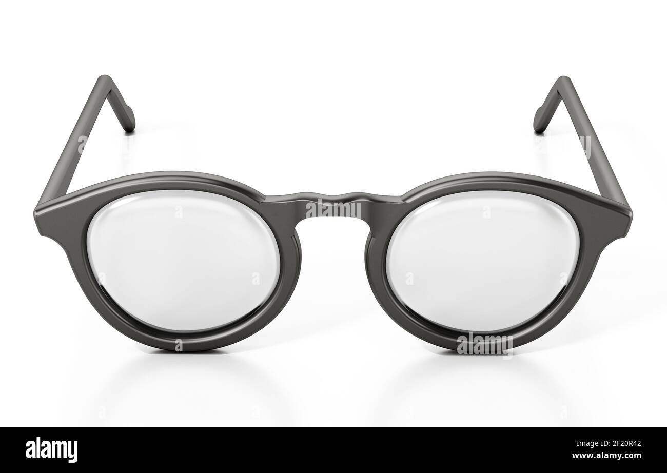 Lunettes rondes isolées sur fond blanc. Illustration 3D. Banque D'Images