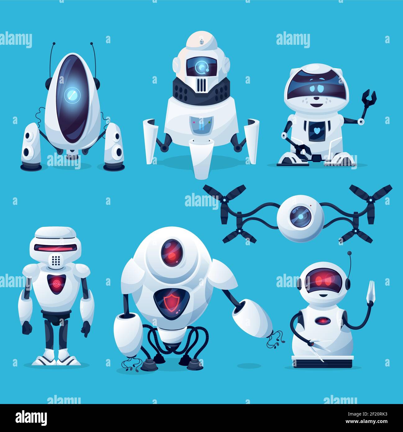 Personnages de dessin animé robot et intelligence artificielle bot. Vecteur  ai robots, androïdes, cyborgs et droïdes avec corps humanoïdes, visages  d'ordinateur mignons et Image Vectorielle Stock - Alamy