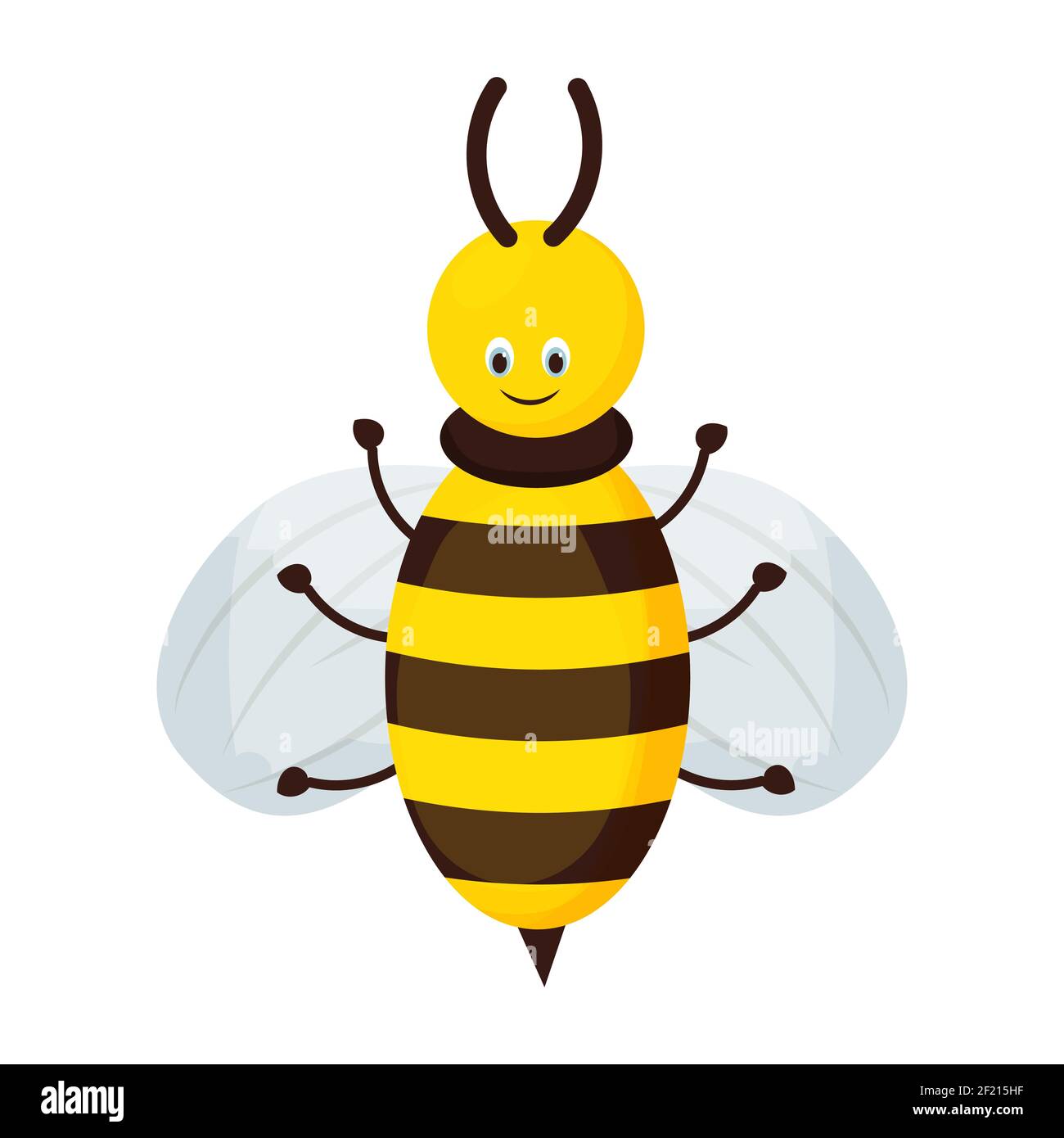 Adorable et adorable personnage d'abeille en style dessin animé, isolé sur fond blanc. Abeille souriante, insecte. Insecte puéril avec rayures. . Illustration vectorielle Illustration de Vecteur