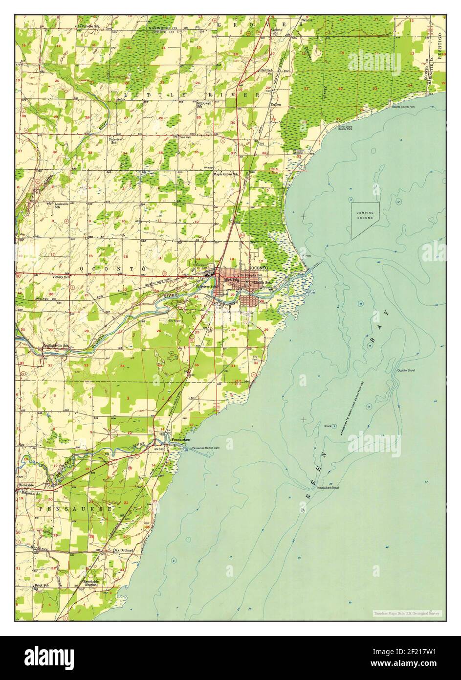 Oconto, Wisconsin, carte 1956, 1:62500, États-Unis d'Amérique par Timeless Maps, données U.S. Geological Survey Banque D'Images