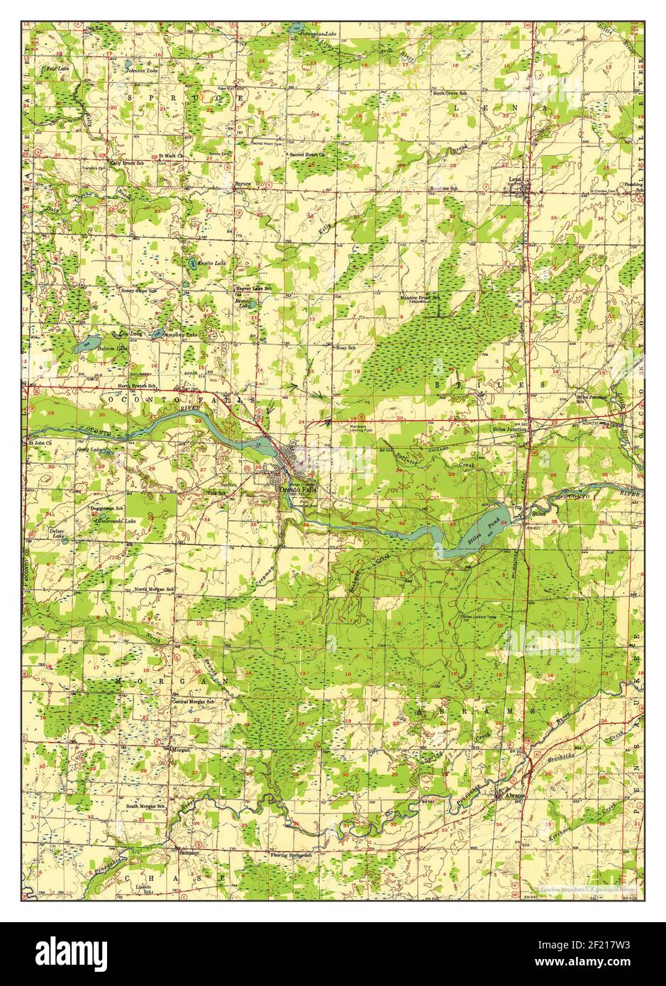 Oconto Falls, Wisconsin, carte 1956, 1:62500, États-Unis d'Amérique par Timeless Maps, données U.S. Geological Survey Banque D'Images