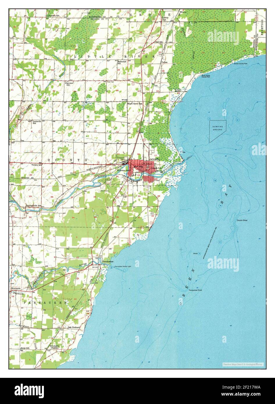 Oconto, Wisconsin, carte 1956, 1:62500, États-Unis d'Amérique par Timeless Maps, données U.S. Geological Survey Banque D'Images