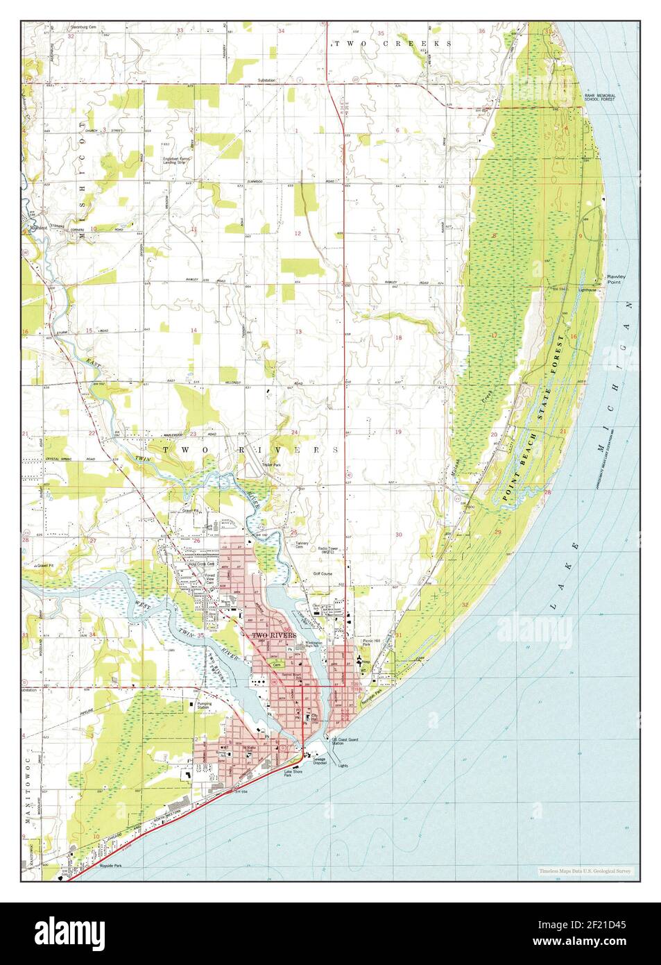 Two Rivers, Wisconsin, carte 1978, 1:24000, États-Unis d'Amérique par Timeless Maps, données U.S. Geological Survey Banque D'Images